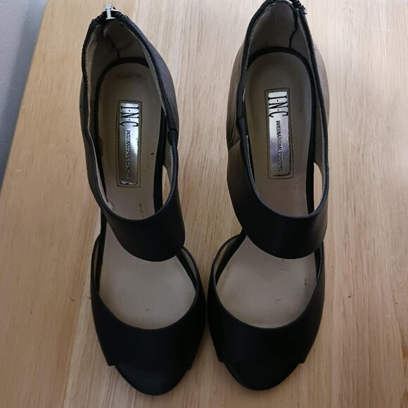 INC International Concepts Black Peep Toe Heels Zipper Back Size 6 - Picture 6 of 9